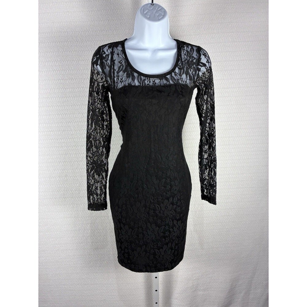 Women’s Kim Kardashian New Dress Lace With See Through Lace Sleeve In Black
